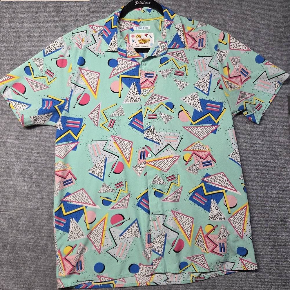 Oh Snap By Drill Mens M Stretch Fresh Prince Geometric Retro 80s Button Shirt